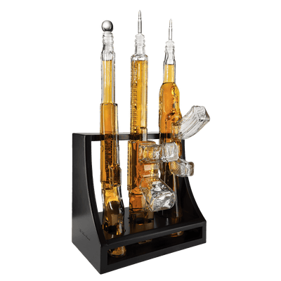 3 Gun Whiskey Decanters Set AR15, AK47, & Rifle Gun Decanter Set 1000ml by The Wine Savant - Veteran Gifts, Home Bar, Gun Lover Gifts, Tik Tok Gun Decanter, Military Gifts