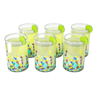 Hand Blown Mexican Drinking Glasses – Set of 6 Confetti Rock Design Glasses by The Wine Savant (Climbing Confetti)