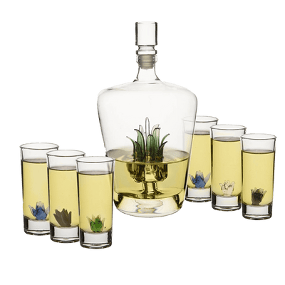 Tequila Decanter Tequila Glasses Set with Agave Decanter and 6 Agave Sipping Shot Glass, Perfect for Gifts for Tequila Lovers, 25 Ounce Bottle, 3 Ounce Tequila Party Decorations Cinco De Mayo (Agave)
