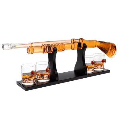 Shotgun Whiskey Decanter Set - Limited Edition - 800 ml & 4 12oz Bullet Glasses - Unique Gift - Drinking Party Accessory, Handmade Gun Liquor Decanter, Tik Tok Gun Decanter Gifts for Dad