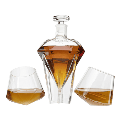 The Wine Savant Diamond Whiskey Decanter l With 2 Diamond Glasses Decanter Set, Diamond Wine Glass Holding Base With 2 Diamond Glasses Liquor, Scotch, Rum, Bourbon, Vodka, Tequila