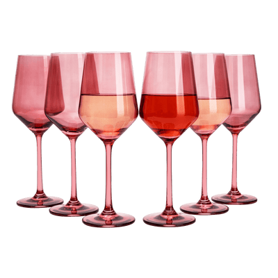 Set of 6 Colored Wine Glasses - 12 oz Hand Blown Italian Style Crystal Bordeaux Wine Glasses - Premium Stemmed Colored Glassware - Unique Drinking Glasses (6, Rose)
