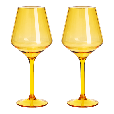 Floating Wine Glasses for Pool - Set of 2-15 OZ Shatterproof Poolside Wine Glasses, Tritan Plastic Reusable Stemware, Beach Outdoor Cocktail, Wine, Champagne, Water Glassware Spring Summer (Yellow)