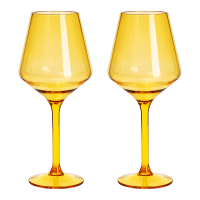 Floating Wine Glasses for Pool - Set of 2-15 OZ Shatterproof Poolside Wine Glasses, Tritan Plastic Reusable Stemware, Beach Outdoor Cocktail, Wine, Champagne, Water Glassware Spring Summer (Yellow)