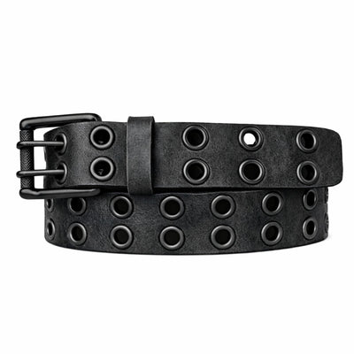 The Brixton Belt - Vintage Black Double Grommet 100 % Full Grain Leather Belt