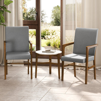 Upholstered Accent Chairs Set of 2 with High Back and Solid Wooden Frame-Gray