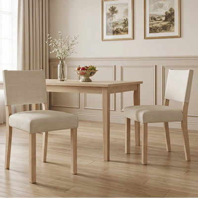 Upholstered Dining Chairs with Solid Rubber Wood Legs Set of 2-Beige