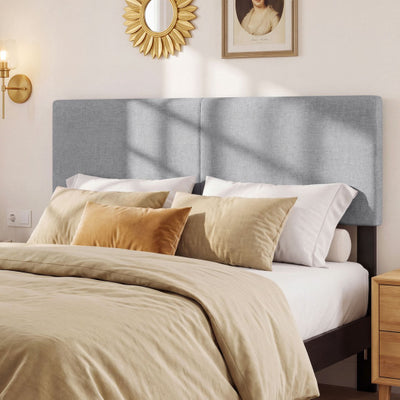 Upholstered Headboard Queen/Full Size Vertical Quilted Linen Fabric Bed Frame Mount Panel-Gray