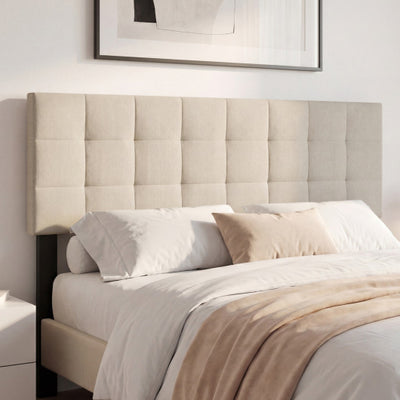 Upholstered Headboard Queen/Full Size Quilted Grid Linen Fabric Bed Frame Mount Panel-Beige