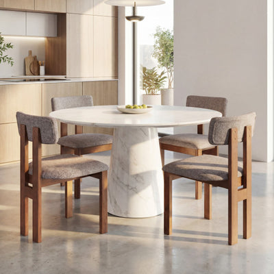 Upholstered Rubber Wood Dining Chairs Set of 4 with Curved Backrest-Walnut