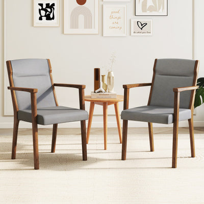 Upholstered Wooden Accent Chairs Set of 2 with High Back and Soft Cushion-Gray