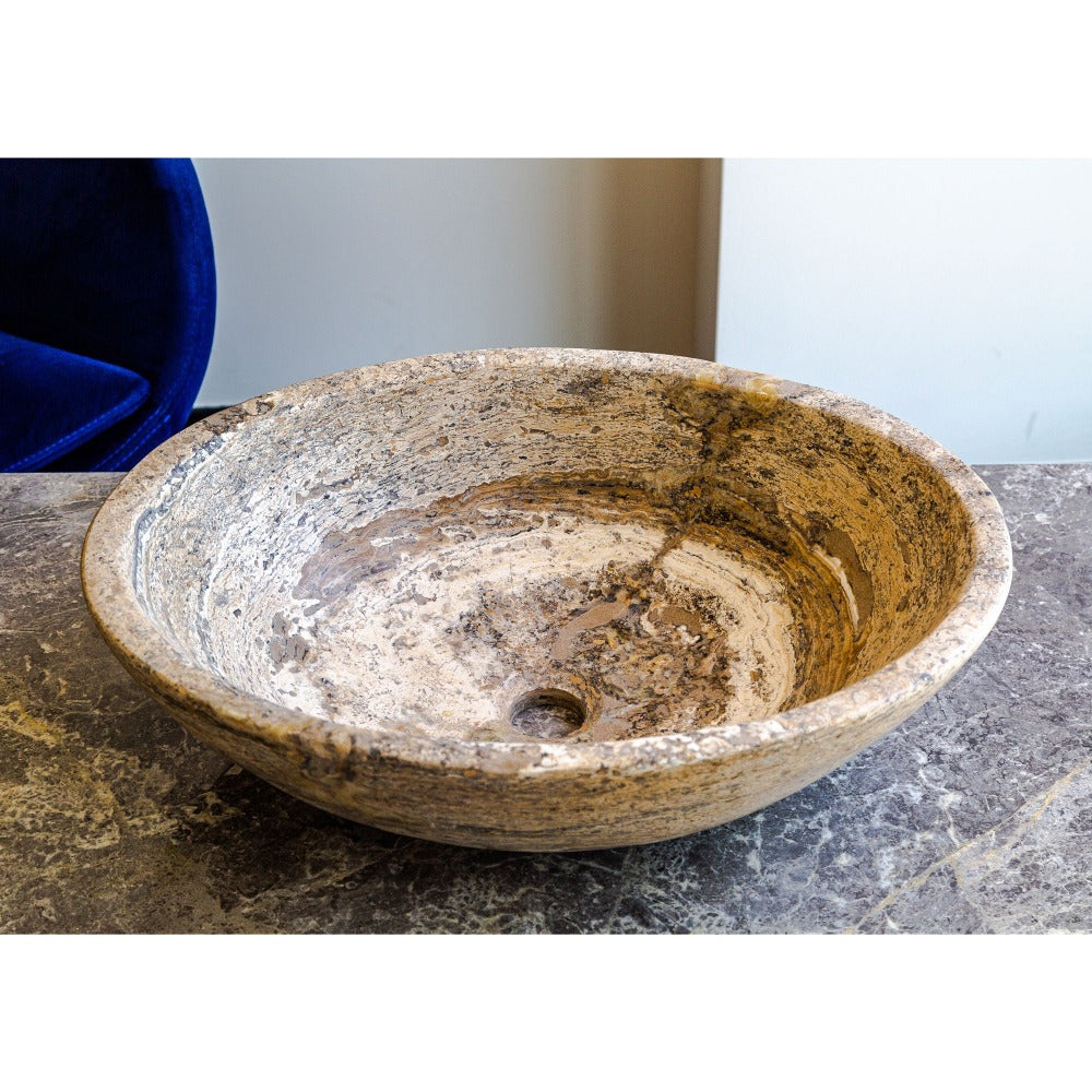 Valencia Travertine Natural Stone Oval Vessel Sink (W)16