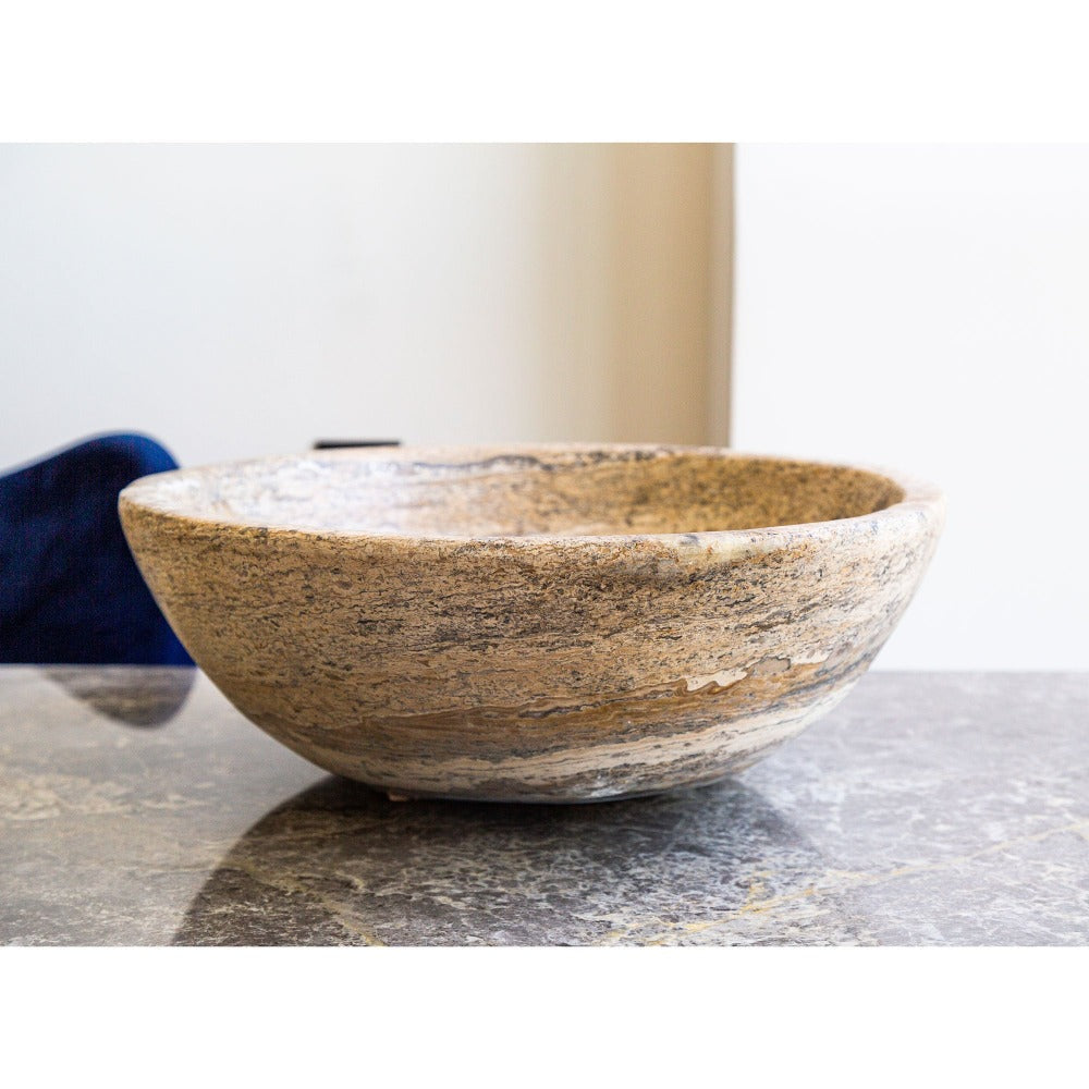 Valencia Travertine Natural Stone Oval Vessel Sink (W)16
