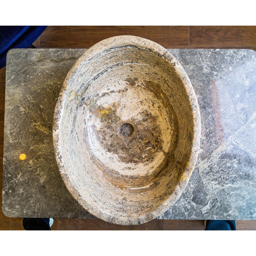 Valencia Travertine Natural Stone Oval Vessel Sink (W)16