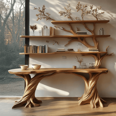 Valtheris Live Edge Solid Wood Console Table with Shelves