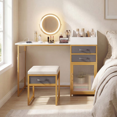 Vanity Desk with Rotatable Lighted Mirror 55 Inch Makeup Vanity Table-White