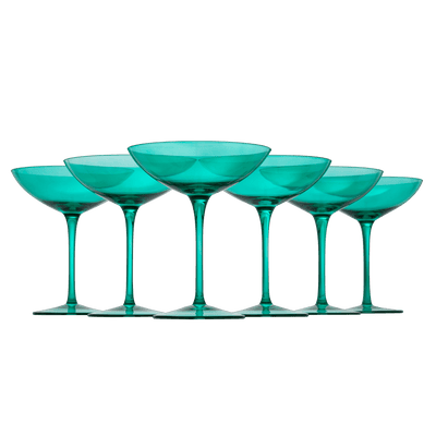 The Wine Savant Colored Vintage Glass Coupes 12oz Colorful Cocktail, Martini & Champagne Glasses, Prosecco, Mimosa Glasses Set, Cocktail Glass Set, Bar Glassware Luster Glasses, Modern (6, Teal)