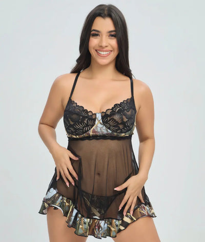 Women's Camo Babydoll Lingerie - WoodLand Hunting Nightwear - Wilderness Dreams