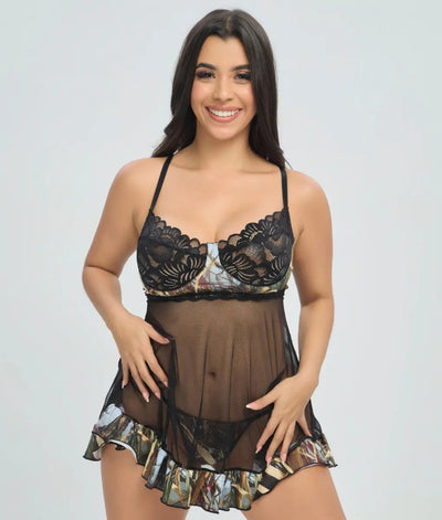 Women's Camo Babydoll Lingerie - WoodLand Hunting Nightwear - Wilderness Dreams
