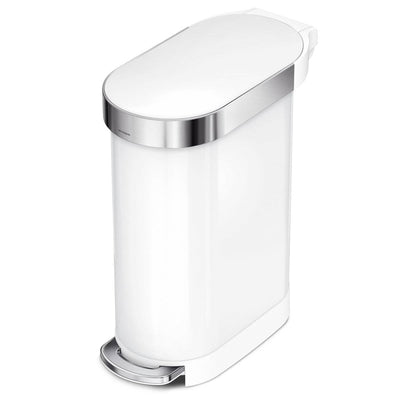 White 12-Gallon Narrow Kitchen Trash Can with Easy Step-on Lid