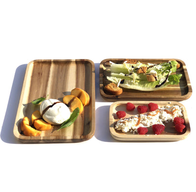 3 Rectangle Acacia platters party serving set (12”, 10” and 8”) WL-555046