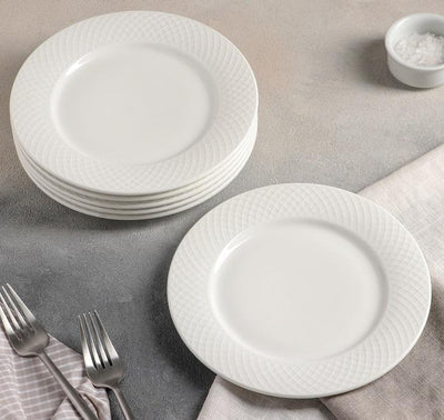 White Dessert Plate With Embossed Wide Rim 8