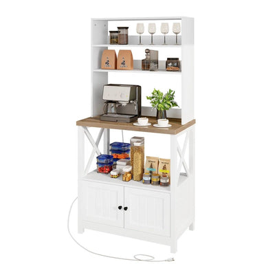 White Modern Farmhouse Baker's Rack Kitchen Shelving Unit Storage Cabinet