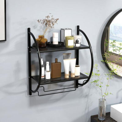 Wall Mounted 2-Tier Bathroom Towel Rack with 2 Towel Bars-Black