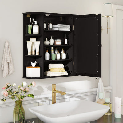 Wall-Mounted Bathroom Mirror Cabinet with Storage Shelves-Black