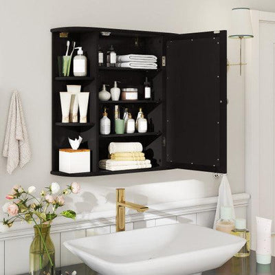 Wall-Mounted Bathroom Mirror Cabinet with Storage Shelves-Black