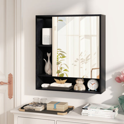 Wall Mounted Bathroom Cabinet with Mirror Single Door-Black