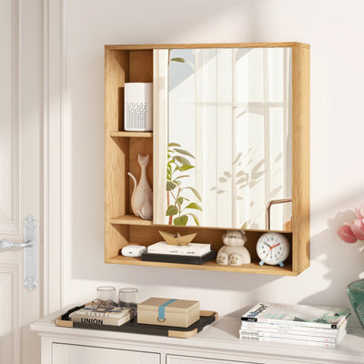 Wall Mounted Bathroom Cabinet with Mirror Single Door-Natural