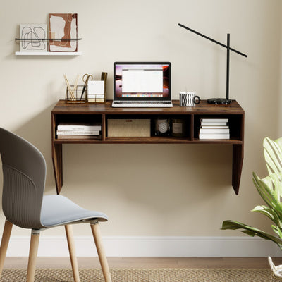 Wall-Mounted Computer Desk Floating Laptop Desk with 3 Storage Compartments-Rustic Brown