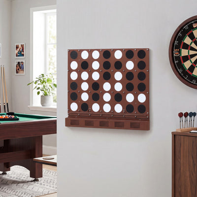 Wall-mounted Metal Connect-4 Game with Acrylic Discs-Walnut