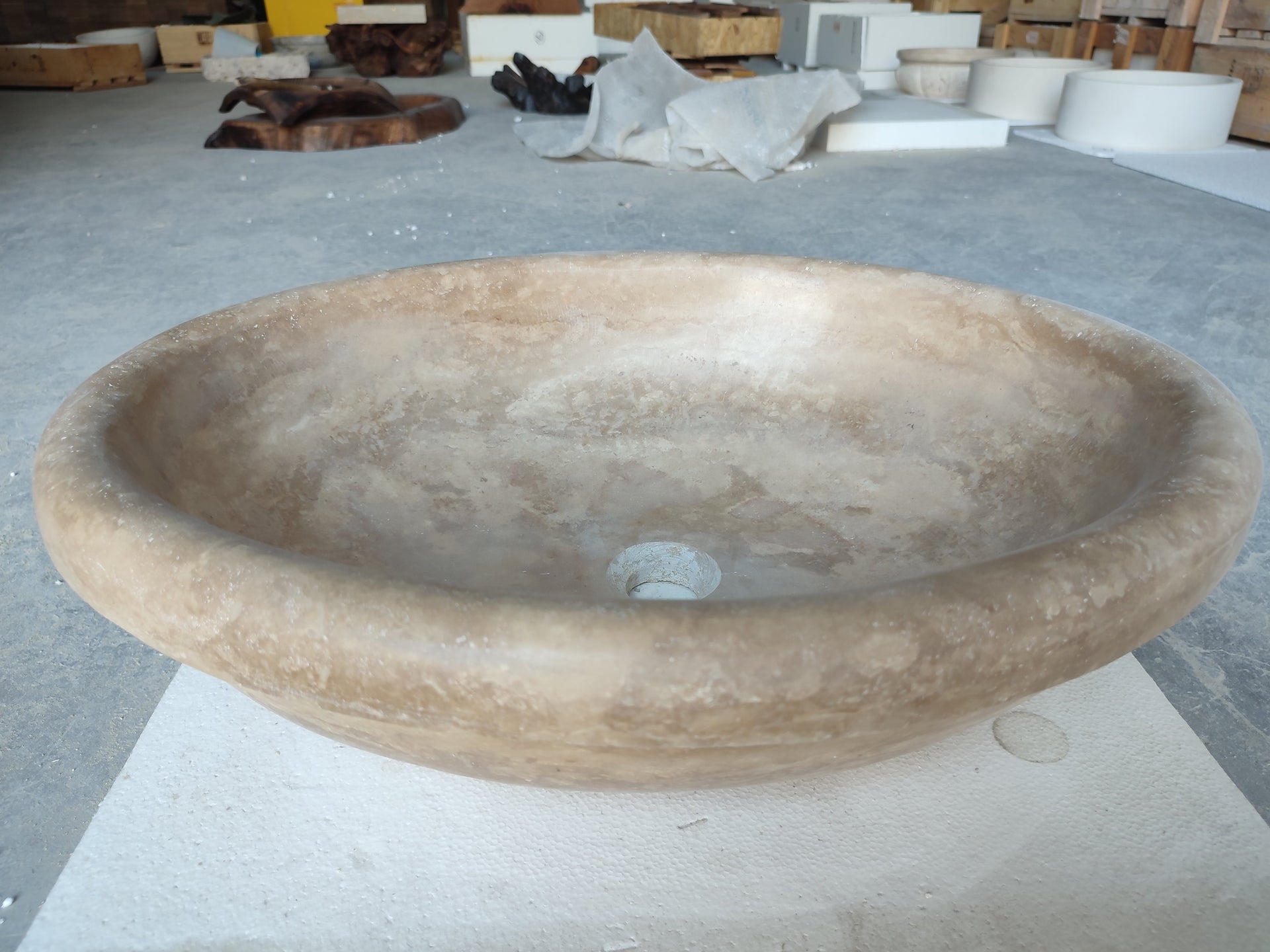 Walnut Travertine Natural Stone Vessel Sink Honed and Filled (W)17