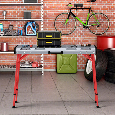 42 Inches x 21 Inches Welding Table with Adjustable Height and 2 Bar Clamps-Silver