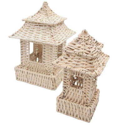 White Rattan Pagoda Lanterns ā Set of 2