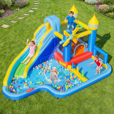 Windmill-themed Inflatable Water Slide Park with Jumping Area and Blower