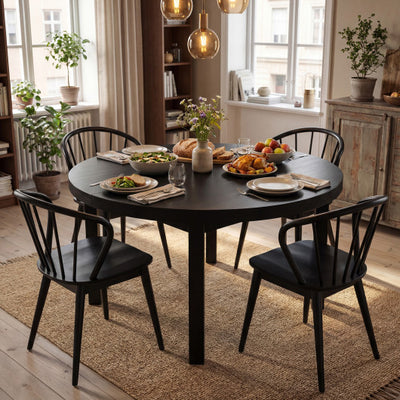 Windsor Dining Chairs Set of 4 with Spindle Backrest-Black