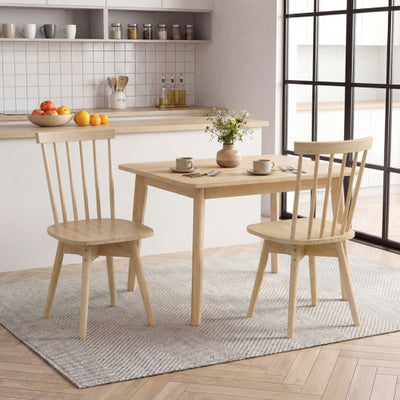 Windsor Dining Chairs Set of 2 Mid Century Rubber Wood Kitchen Chairs with Swivel Seat-Natural