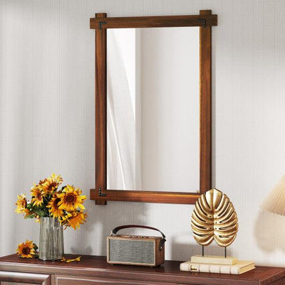 Wood Framed Mirror with Acacia Wood Frame and Vintage Rivet Design Brown-L