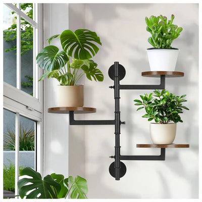 Wooden Rotatable Window Sill Plant Stand, 3 Tier Wall Plant Stand, 180 Degree Rotating Plant Stand, Mid-Century Wooden Style Plant Stand For Indoor And Outdoor Decoration (black)