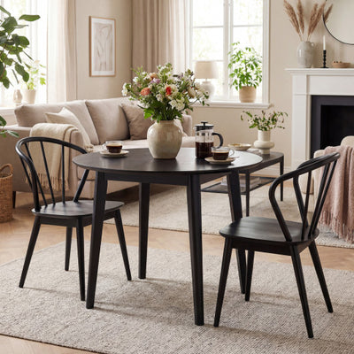 Wooden Dining Chair Set of 2 with High Spindle Back and Wide Seat-Black