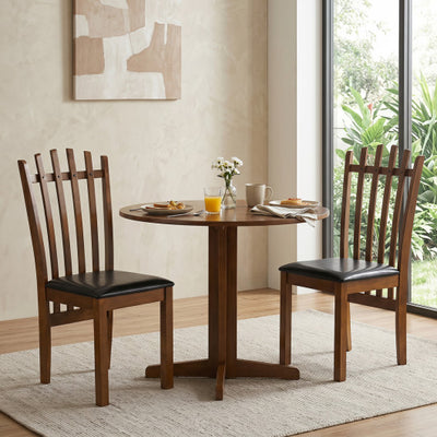 Wooden Dining Chair Set of 2 with Spindle Back & PU Leather Seat-Black