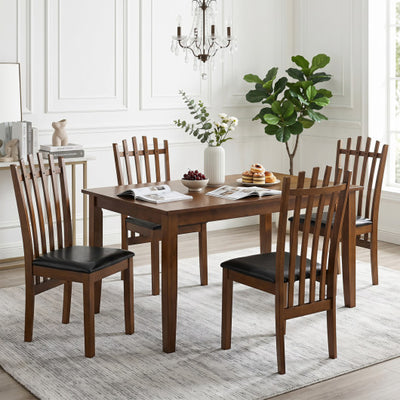 Wooden Dining Chair Set of 4 with Spindle Back & PU Leather Seat-Black