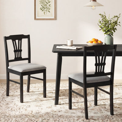 Wooden Dining Chairs Set of 2 Upholstered Kitchen Chairs with Solid Rubber Wood Frame-Gray