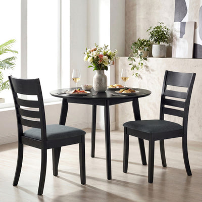 Wooden Dining Chairs Set of 2 Upholstered Kitchen Chairs with Rubber Wood Frame-Black
