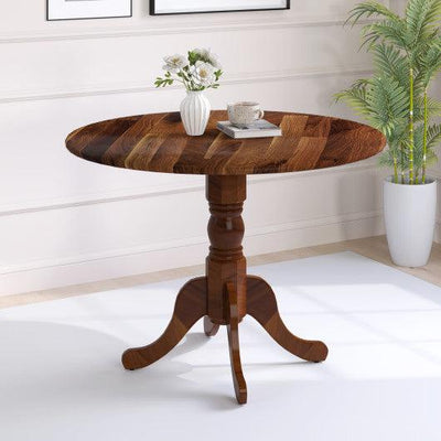 Wooden Dining Table with Round Tabletop and Curved Trestle Legs-Walnut