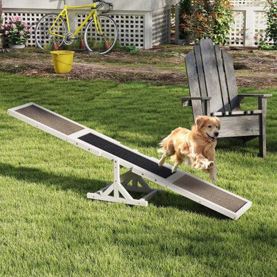 Wooden Dog Agility Seesaw Dog Outdoor Run Game Toy for Obstacle Courses-White