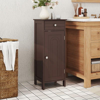 Wooden Storage Free-Standing Floor Cabinet with Drawer and Shelf-Brown